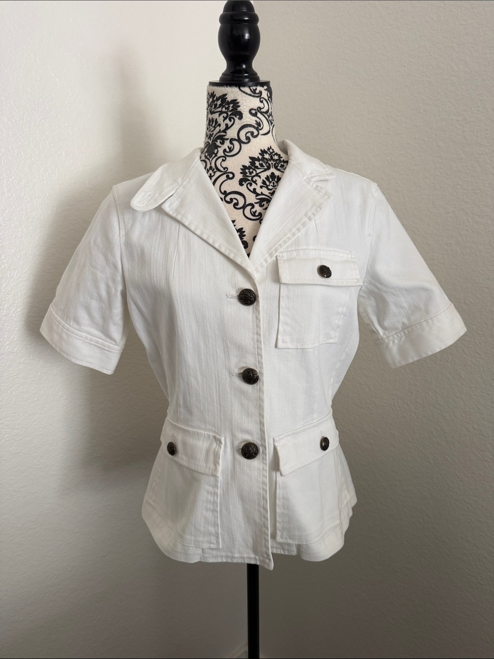 Lauren Ralph Lauren White Short-Sleeve Denim Safari Jacket Size M